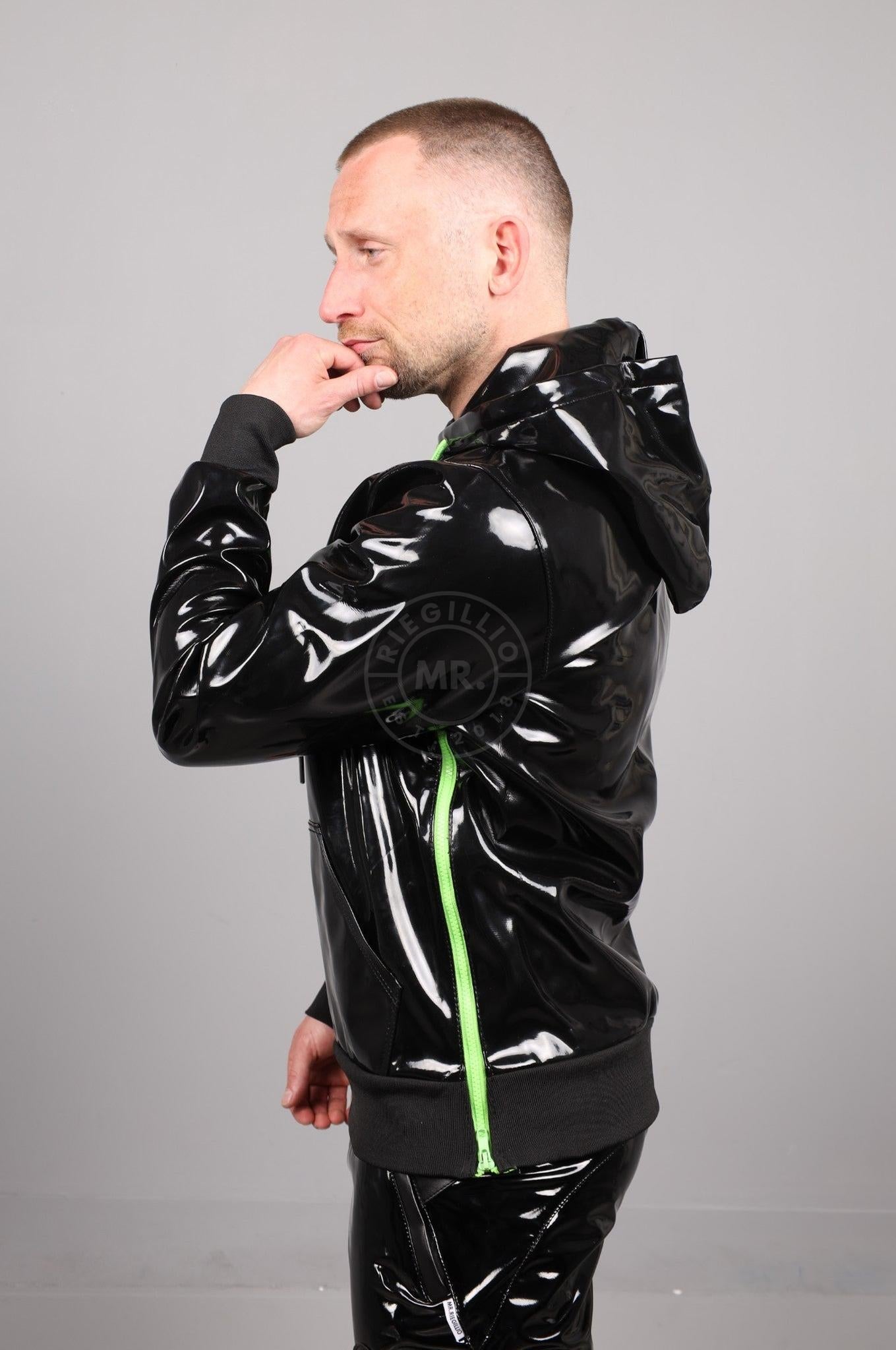 SNKRFTSH Black PVC Zip Up Hoodie - Neon Touch