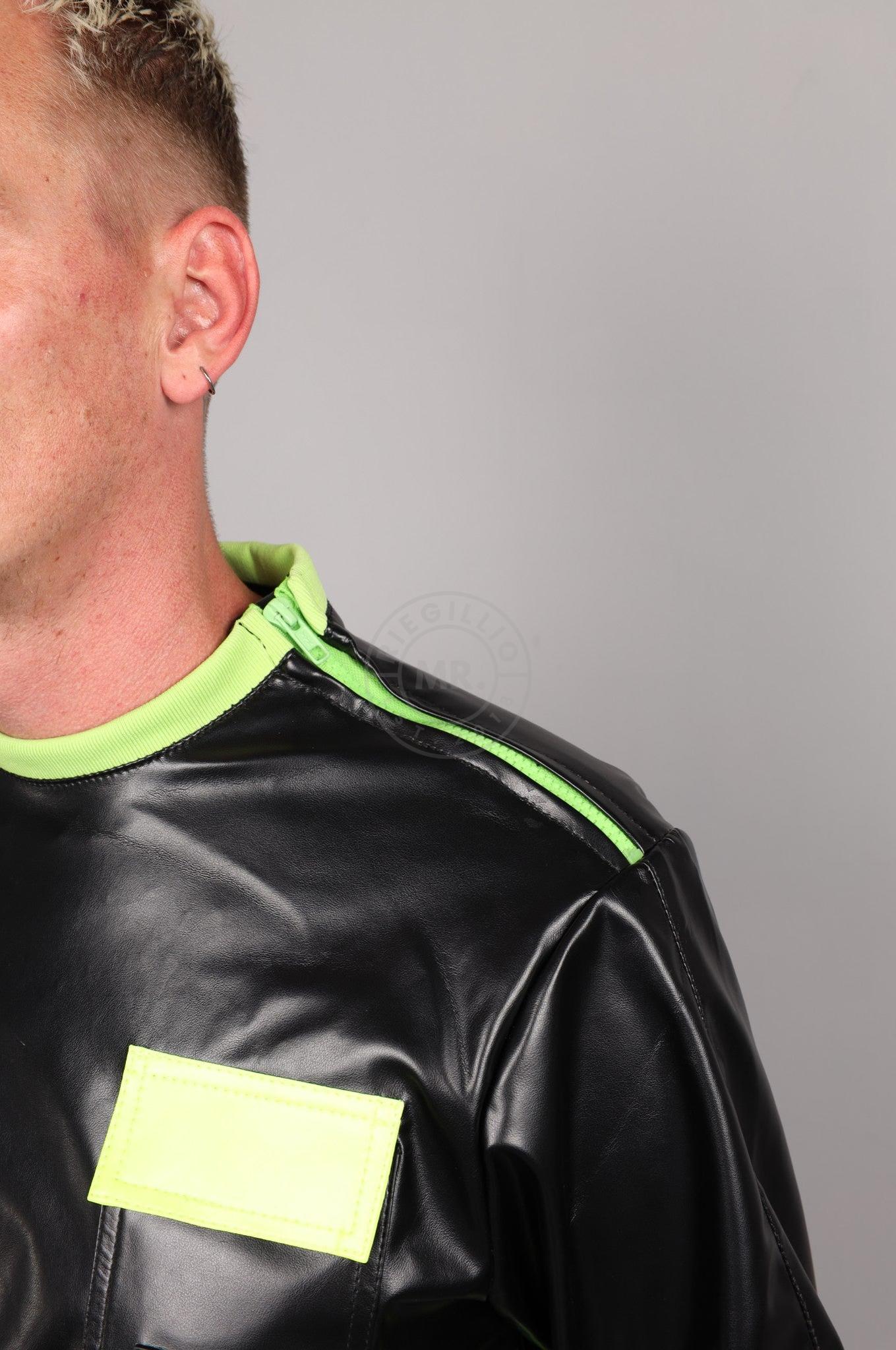 SNKRFTSH Black Vegan Leather Sweater - Neon Touch