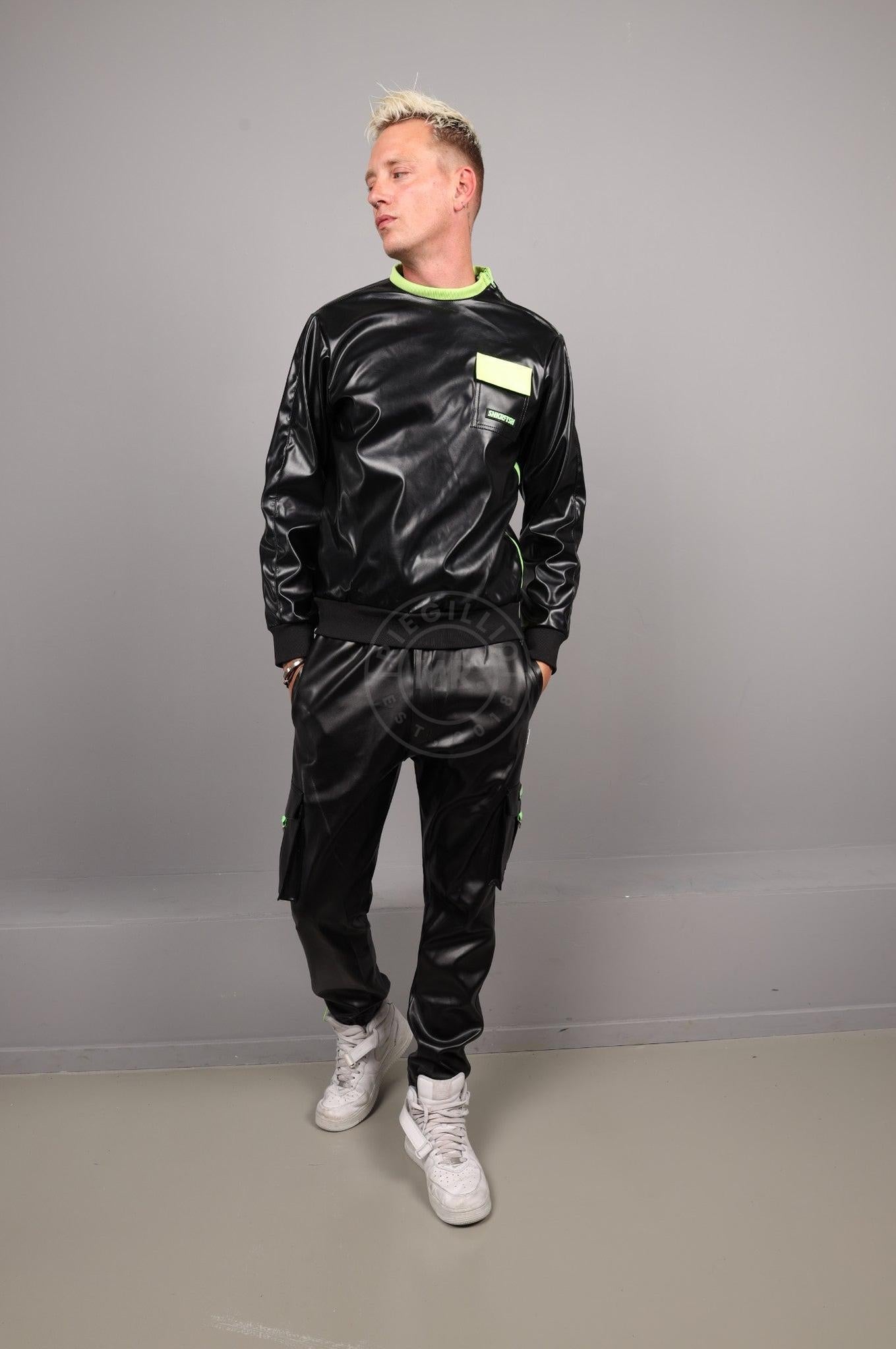 SNKRFTSH Black Vegan Leather Sweater - Neon Touch