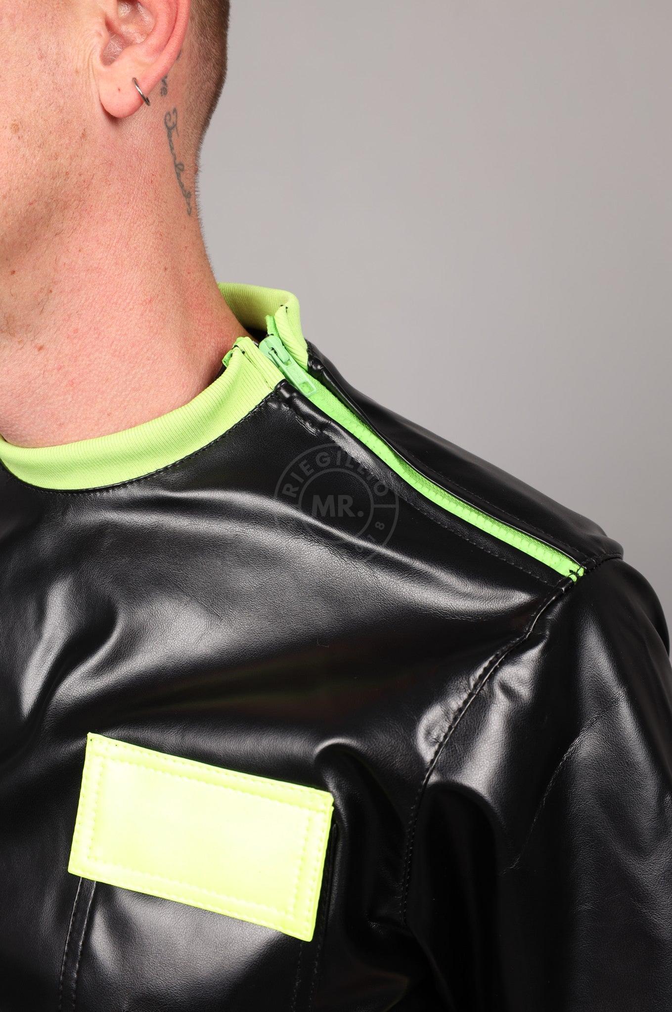 SNKRFTSH Black Vegan Leather T-Shirt - Neon Touch