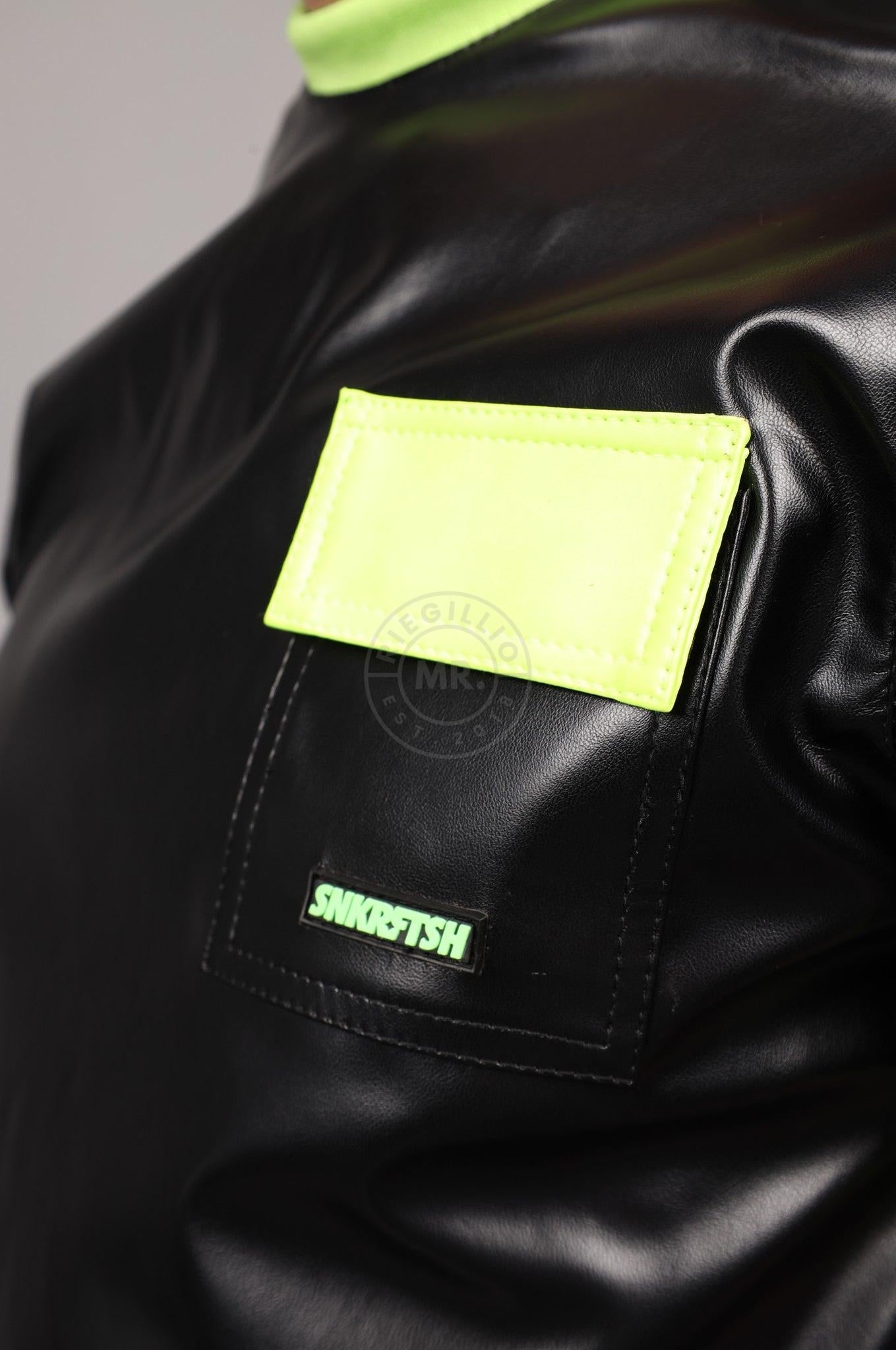SNKRFTSH Black Vegan Leather T-Shirt - Neon Touch