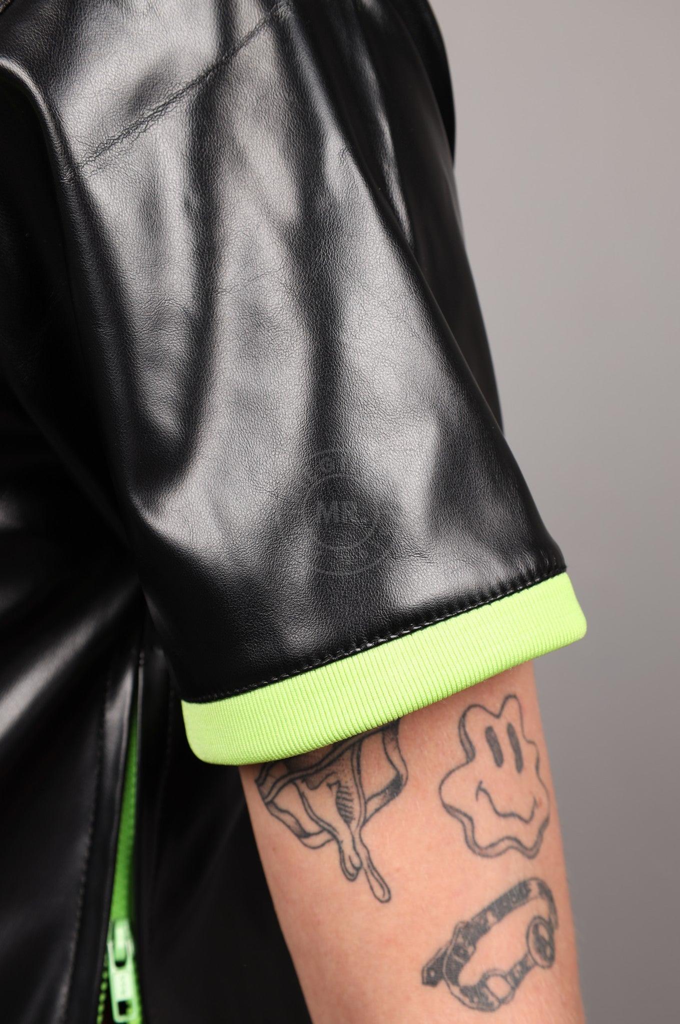 SNKRFTSH Black Vegan Leather T-Shirt - Neon Touch