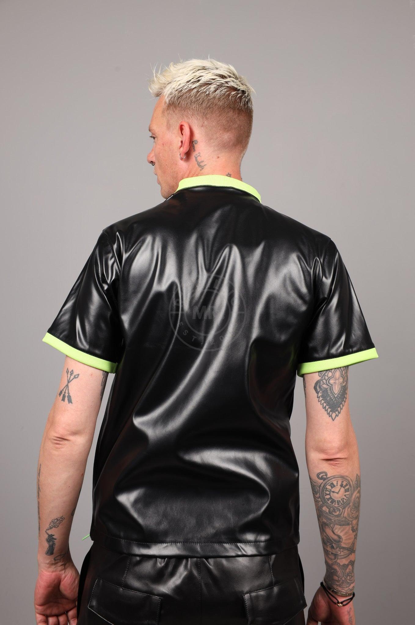 SNKRFTSH Black Vegan Leather T-Shirt - Neon Touch
