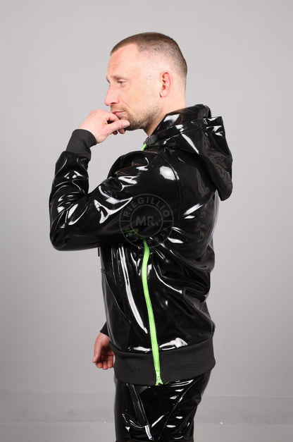 SNKRFTSH Black PVC Zip Up Hoodie - Neon Touch