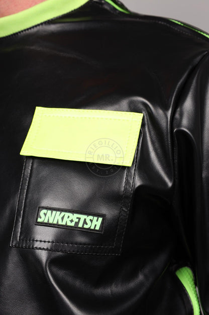 SNKRFTSH Black Vegan Leather Sweater - Neon Touch