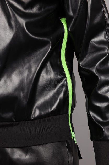 SNKRFTSH Black Vegan Leather Sweater - Neon Touch