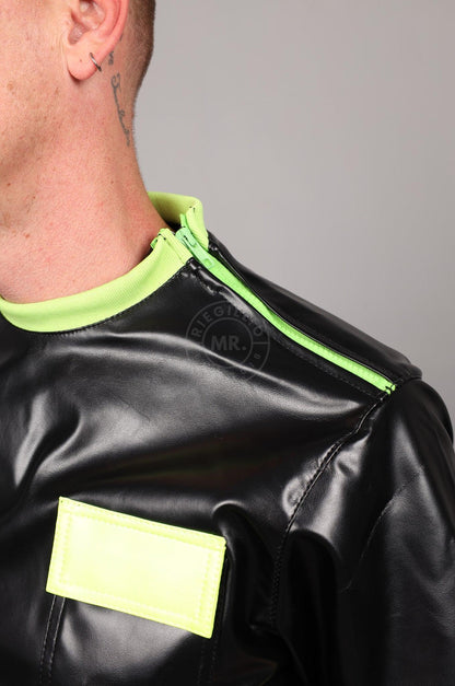 SNKRFTSH Black Vegan Leather T-Shirt - Neon Touch